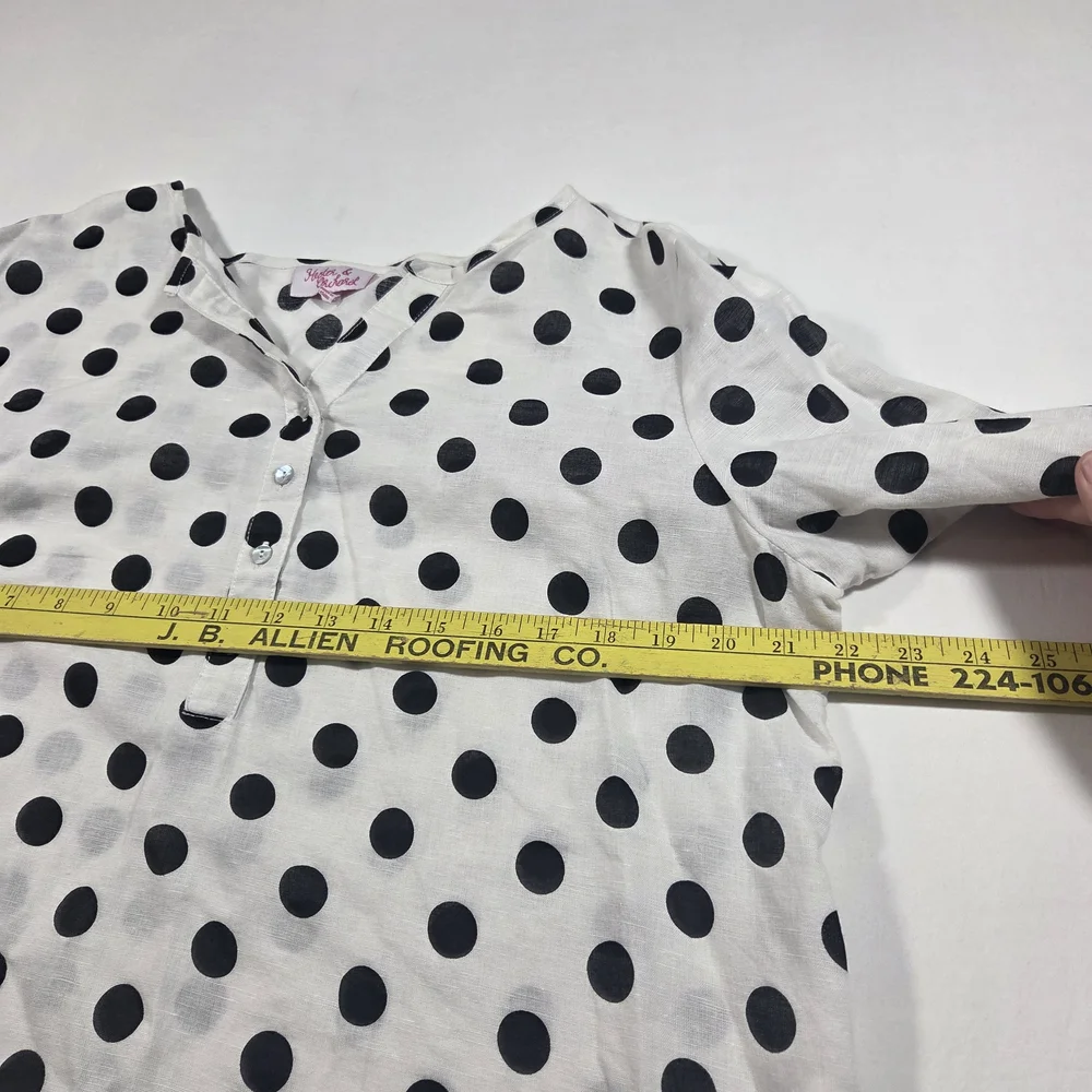 Hester & Orchard Polka Dot 3/4 Sleeve V-Neck Women's Top - White/Black - Picture 7 of 11